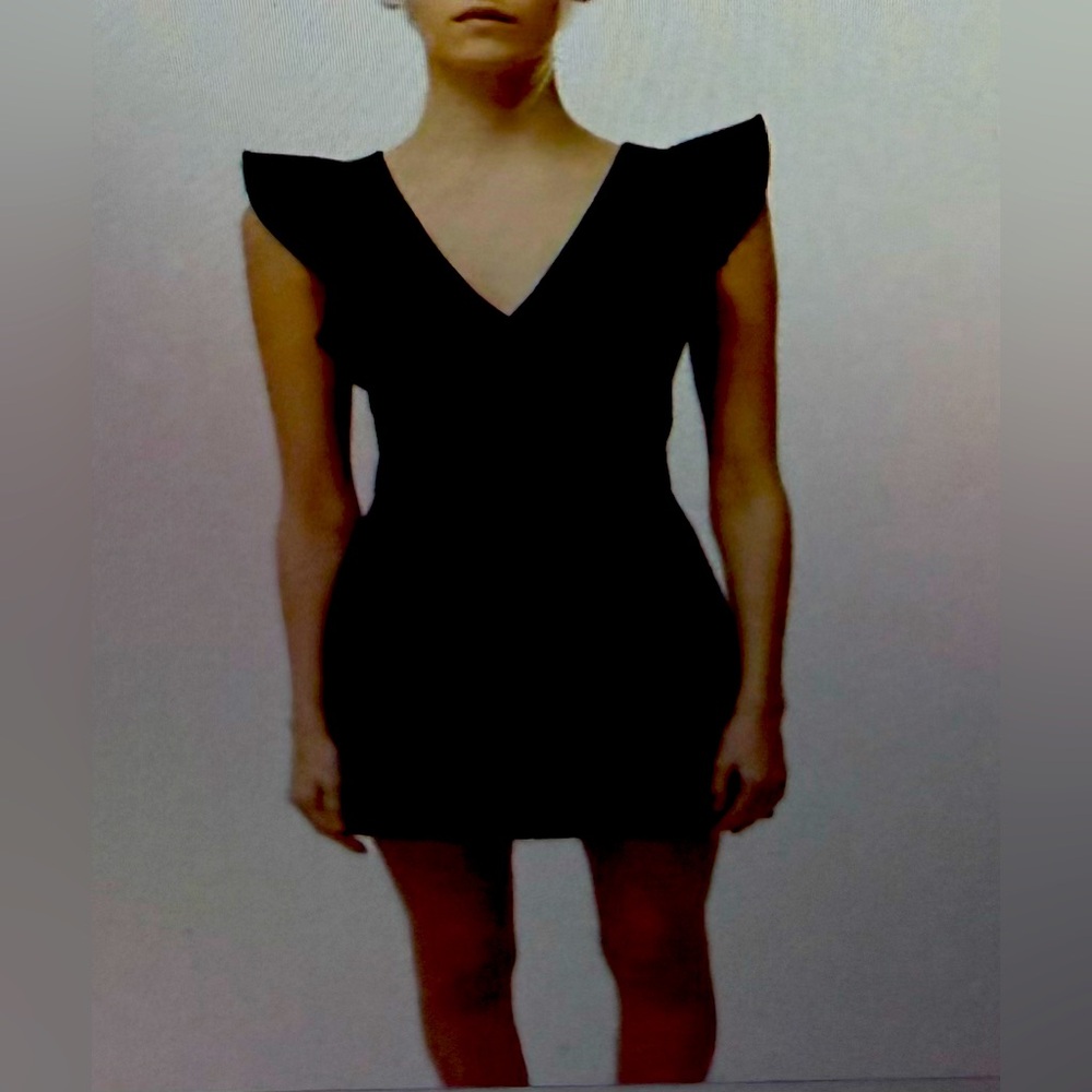 French connection, whispered ruffled V-neck dress, navy or Duchess blue, size 12